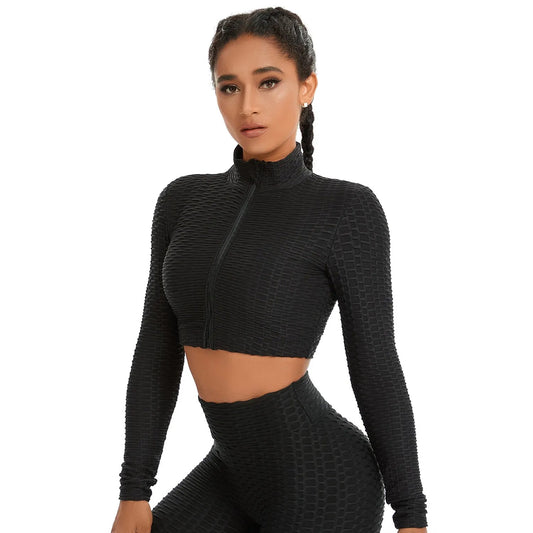 Long Sleeve Ruched Crop Top - NouvFit